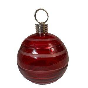 Glass Ornament Ball Dish With‎ Lid Yankee Vintage Red Christmas Holiday Trinket